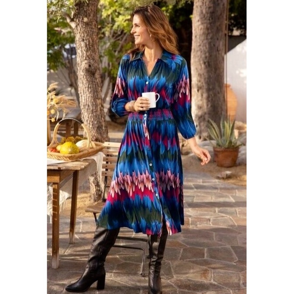 Soft Surroundings Ancient Isle Jersey‎ Midi / Maxi  Shirt Dress XS